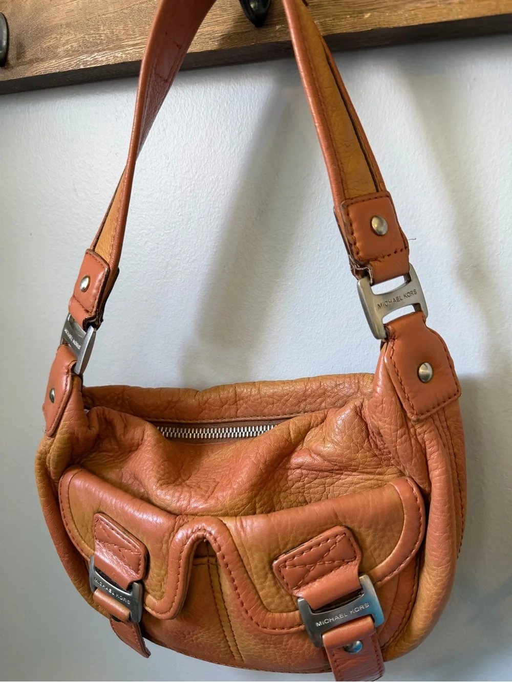 Michael Kors Ranger Hobo Bag Burnt Cognac Leather Cargo Shoulder Purse